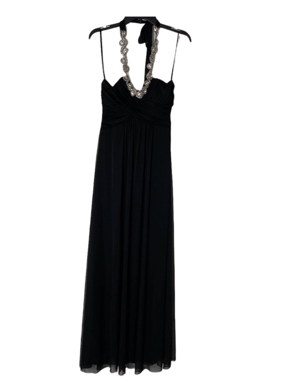 BONGO Black Rhinestone Halter Top Gown with Crystal Neckline